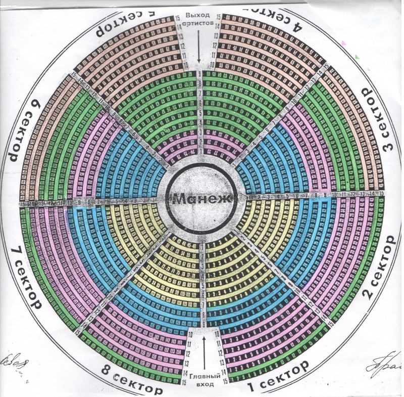 Схема цирка на вернадского с местами и секторами выход артистов