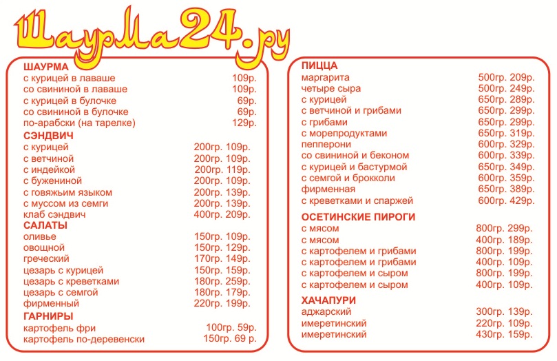 Технологическая карта для шаурмы в лаваше с курицей