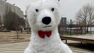 Выездное поздравление от танцующего белого мишки