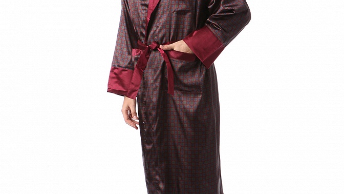 Халат мужской шелковый «Джентельмен», цвет бордовый/синий, EVAteks по цене  2692 руб, доставка в город Уфа
