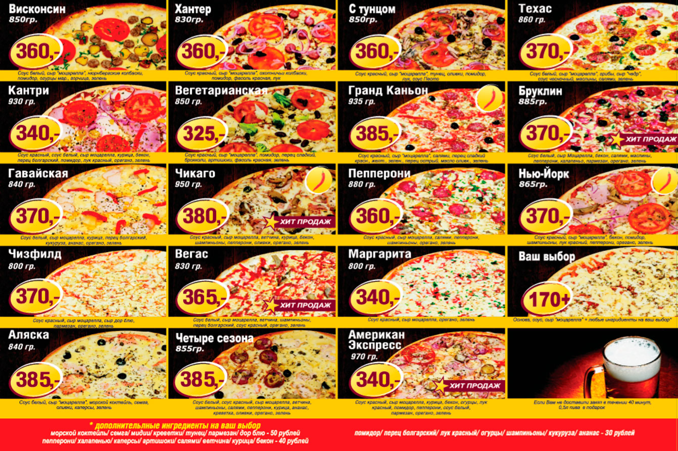 Итальянская пицца меню